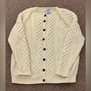 Vtg Men's Unisex L/XL Hand Knit 100% Wool Irish Fisherman's Cardigan Sweater